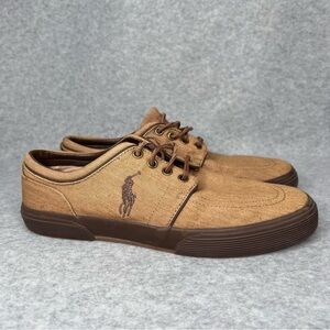 Polo Ralph Lauren Mens Casual Denim Faxon Low Sneakers Tan Size 9.5D Preppy Pony